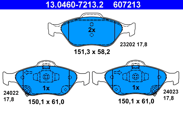 Комплект тормозных колодок, дисковый тормоз   13.0460-7213.2   ATE