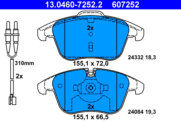 Комплект тормозных колодок, дисковый тормоз   13.0460-7252.2   ATE