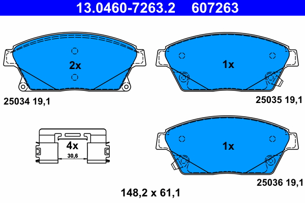 Комплект тормозных колодок, дисковый тормоз   13.0460-7263.2   ATE