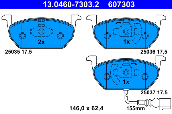 Комплект тормозных колодок, дисковый тормоз   13.0460-7303.2   ATE