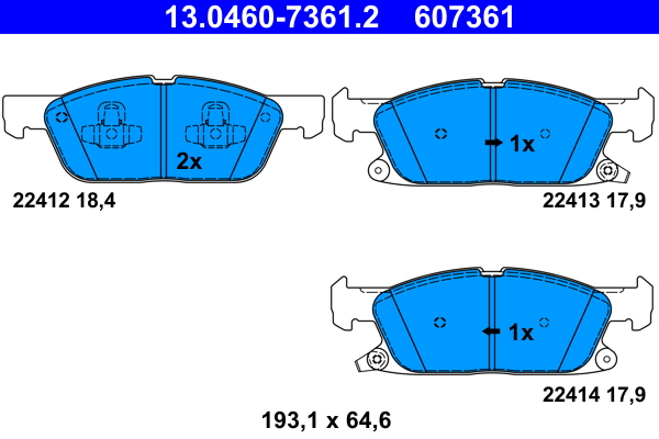 Комплект тормозных колодок, дисковый тормоз   13.0460-7361.2   ATE