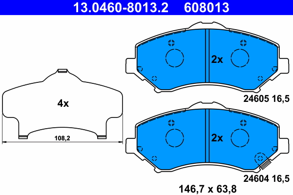 Комплект тормозных колодок, дисковый тормоз   13.0460-8013.2   ATE