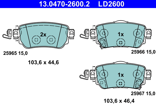 Комплект тормозных колодок, дисковый тормоз   13.0470-2600.2   ATE