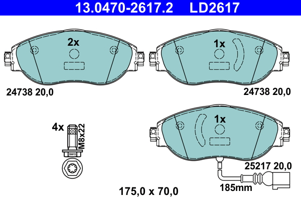 Комплект тормозных колодок, дисковый тормоз   13.0470-2617.2   ATE