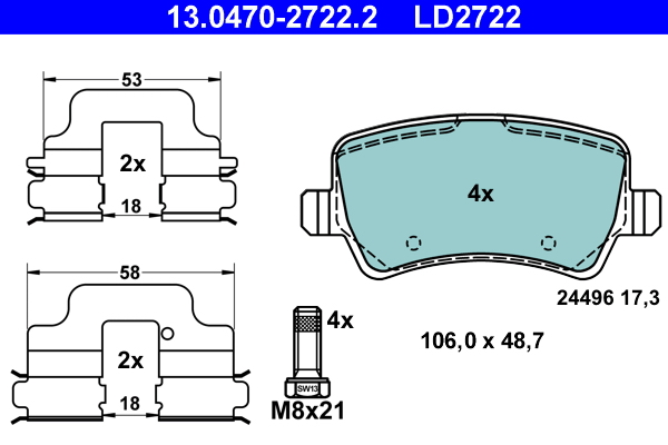 Комплект тормозных колодок, дисковый тормоз   13.0470-2722.2   ATE