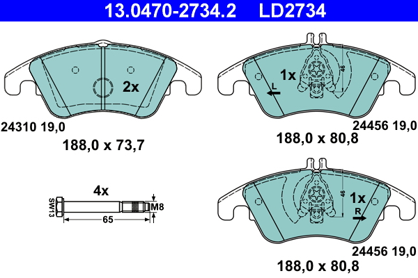 Комплект тормозных колодок, дисковый тормоз   13.0470-2734.2   ATE