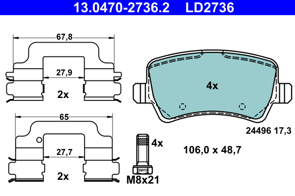 Комплект тормозных колодок, дисковый тормоз   13.0470-2736.2   ATE