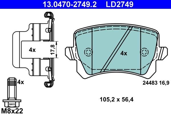 Комплект тормозных колодок, дисковый тормоз   13.0470-2749.2   ATE