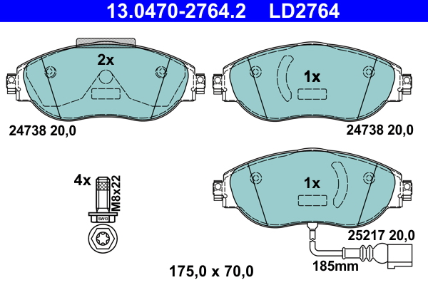 Комплект тормозных колодок, дисковый тормоз   13.0470-2764.2   ATE