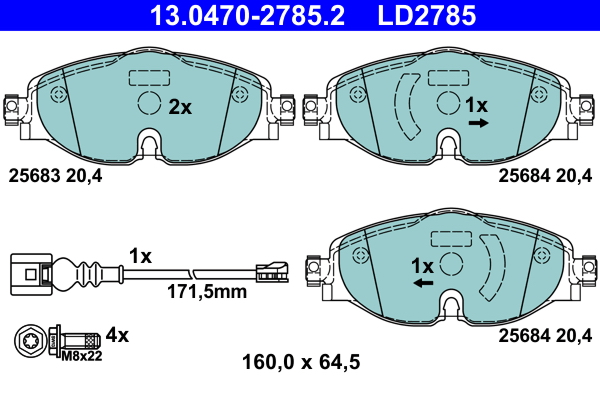 Комплект тормозных колодок, дисковый тормоз   13.0470-2785.2   ATE