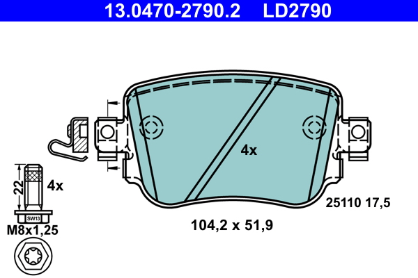 Комплект тормозных колодок, дисковый тормоз   13.0470-2790.2   ATE