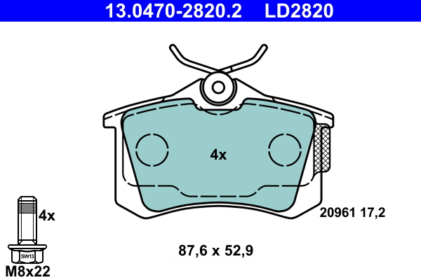 Комплект тормозных колодок, дисковый тормоз   13.0470-2820.2   ATE