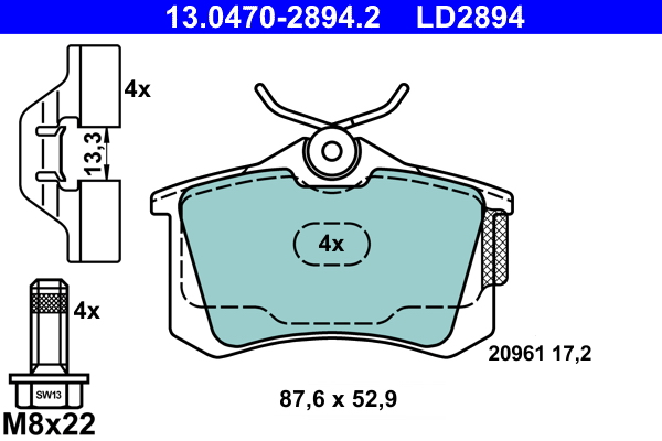Комплект тормозных колодок, дисковый тормоз   13.0470-2894.2   ATE
