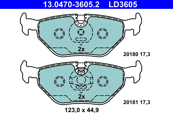 Комплект тормозных колодок, дисковый тормоз   13.0470-3605.2   ATE