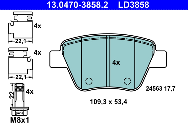 Комплект тормозных колодок, дисковый тормоз   13.0470-3858.2   ATE