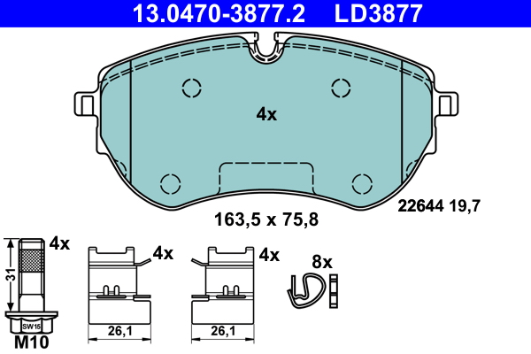 Комплект тормозных колодок, дисковый тормоз   13.0470-3877.2   ATE