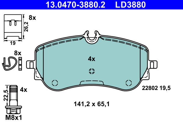 Комплект тормозных колодок, дисковый тормоз   13.0470-3880.2   ATE