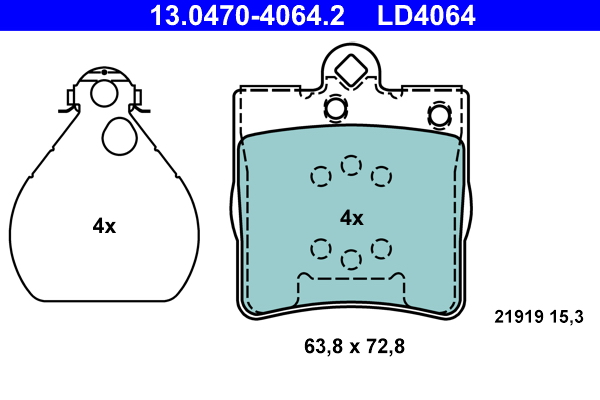 Комплект тормозных колодок, дисковый тормоз   13.0470-4064.2   ATE