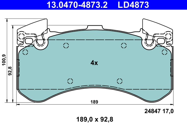 Комплект тормозных колодок, дисковый тормоз   13.0470-4873.2   ATE