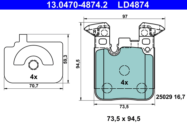 Комплект тормозных колодок, дисковый тормоз   13.0470-4874.2   ATE