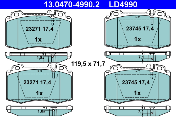 Комплект тормозных колодок, дисковый тормоз   13.0470-4990.2   ATE