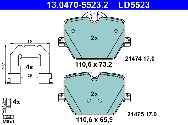 Комплект тормозных колодок, дисковый тормоз   13.0470-5523.2   ATE