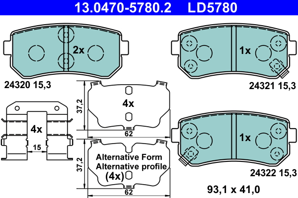 Комплект тормозных колодок, дисковый тормоз   13.0470-5780.2   ATE
