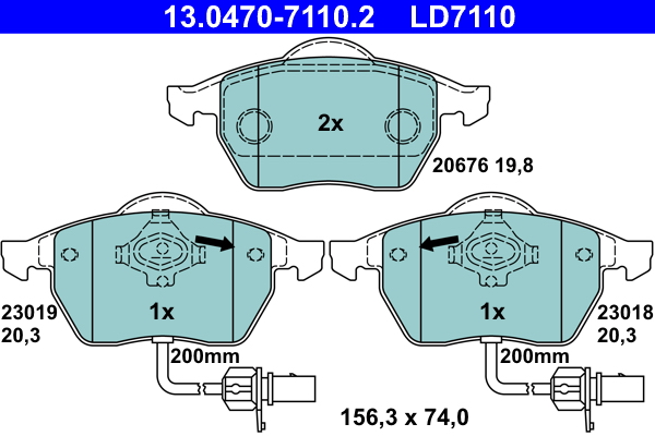 Комплект тормозных колодок, дисковый тормоз   13.0470-7110.2   ATE