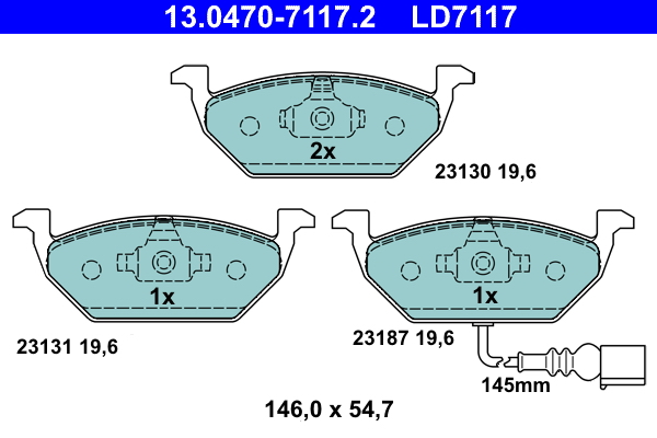 Комплект тормозных колодок, дисковый тормоз   13.0470-7117.2   ATE