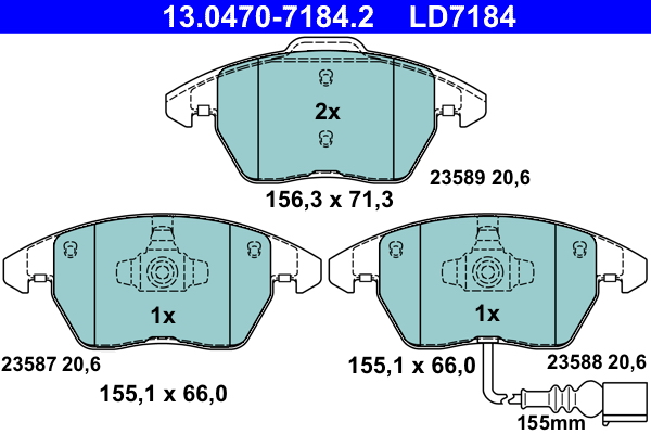 Комплект тормозных колодок, дисковый тормоз   13.0470-7184.2   ATE