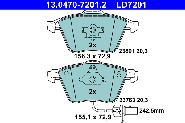 Комплект тормозных колодок, дисковый тормоз   13.0470-7201.2   ATE