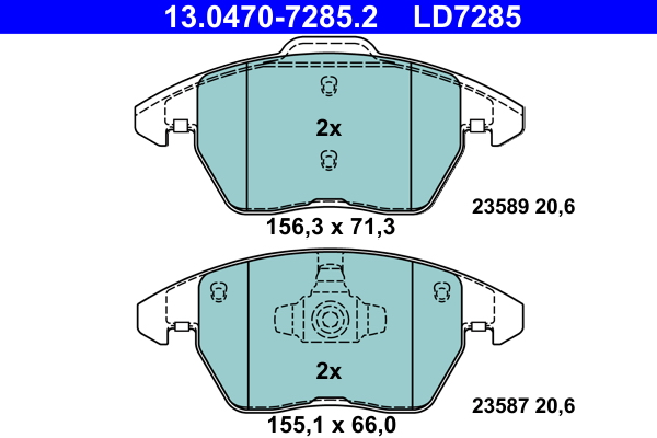 Комплект тормозных колодок, дисковый тормоз   13.0470-7285.2   ATE