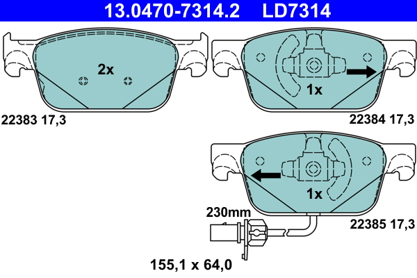 Комплект тормозных колодок, дисковый тормоз   13.0470-7314.2   ATE