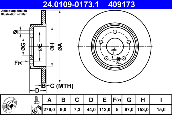 Тормозной диск   24.0109-0173.1   ATE