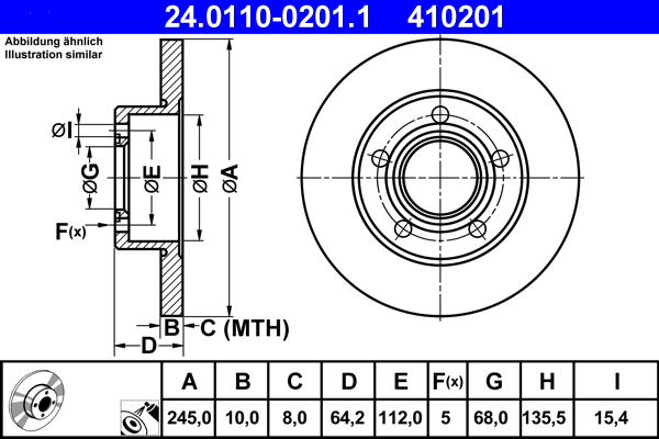 Тормозной диск   24.0110-0201.1   ATE