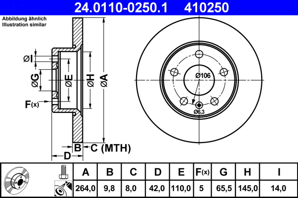 Тормозной диск   24.0110-0250.1   ATE
