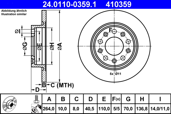 Тормозной диск   24.0110-0359.1   ATE