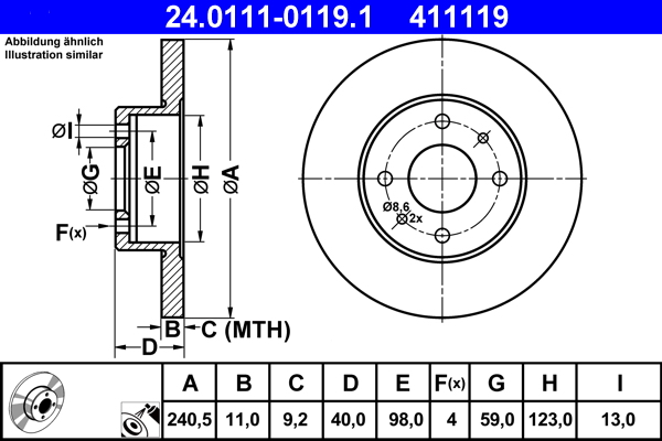 Тормозной диск   24.0111-0119.1   ATE