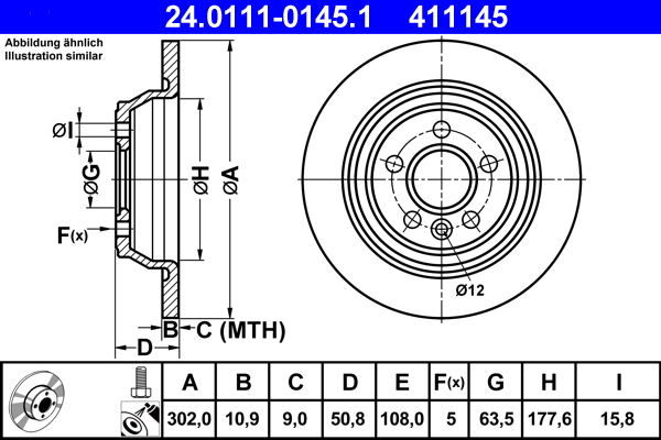 Тормозной диск   24.0111-0145.1   ATE