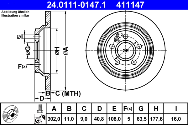 Тормозной диск   24.0111-0147.1   ATE