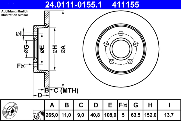 Тормозной диск   24.0111-0155.1   ATE