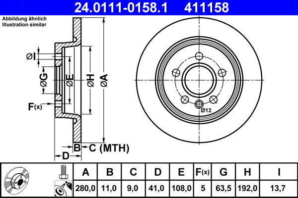 Тормозной диск   24.0111-0158.1   ATE