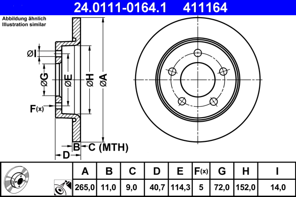 Тормозной диск   24.0111-0164.1   ATE