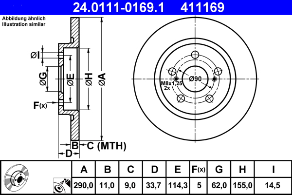 Тормозной диск   24.0111-0169.1   ATE