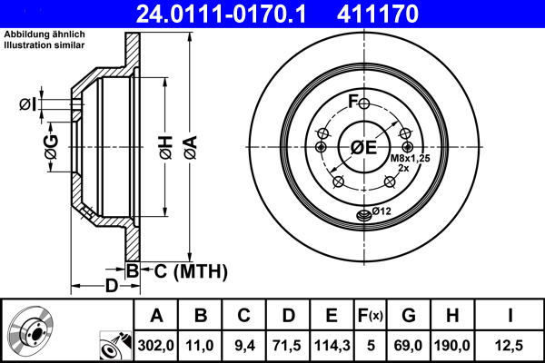 Тормозной диск   24.0111-0170.1   ATE