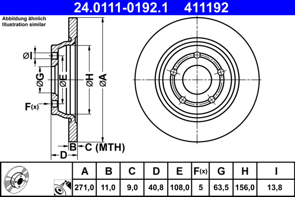Тормозной диск   24.0111-0192.1   ATE