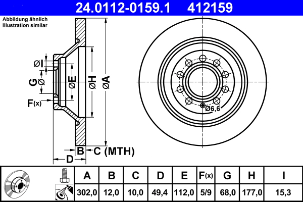 Тормозной диск   24.0112-0159.1   ATE