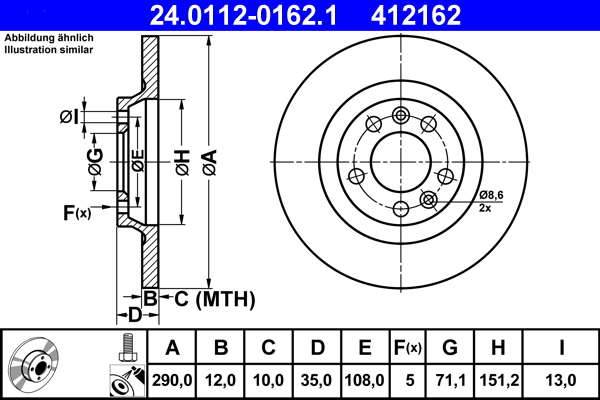 Тормозной диск   24.0112-0162.1   ATE