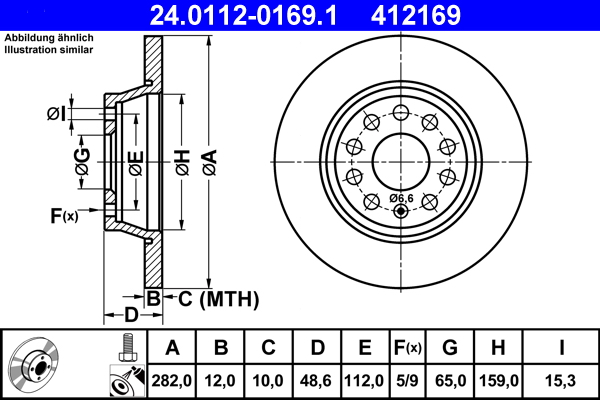 Тормозной диск   24.0112-0169.1   ATE