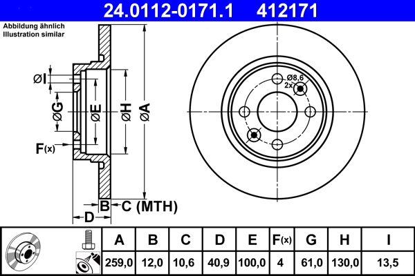 Тормозной диск   24.0112-0171.1   ATE